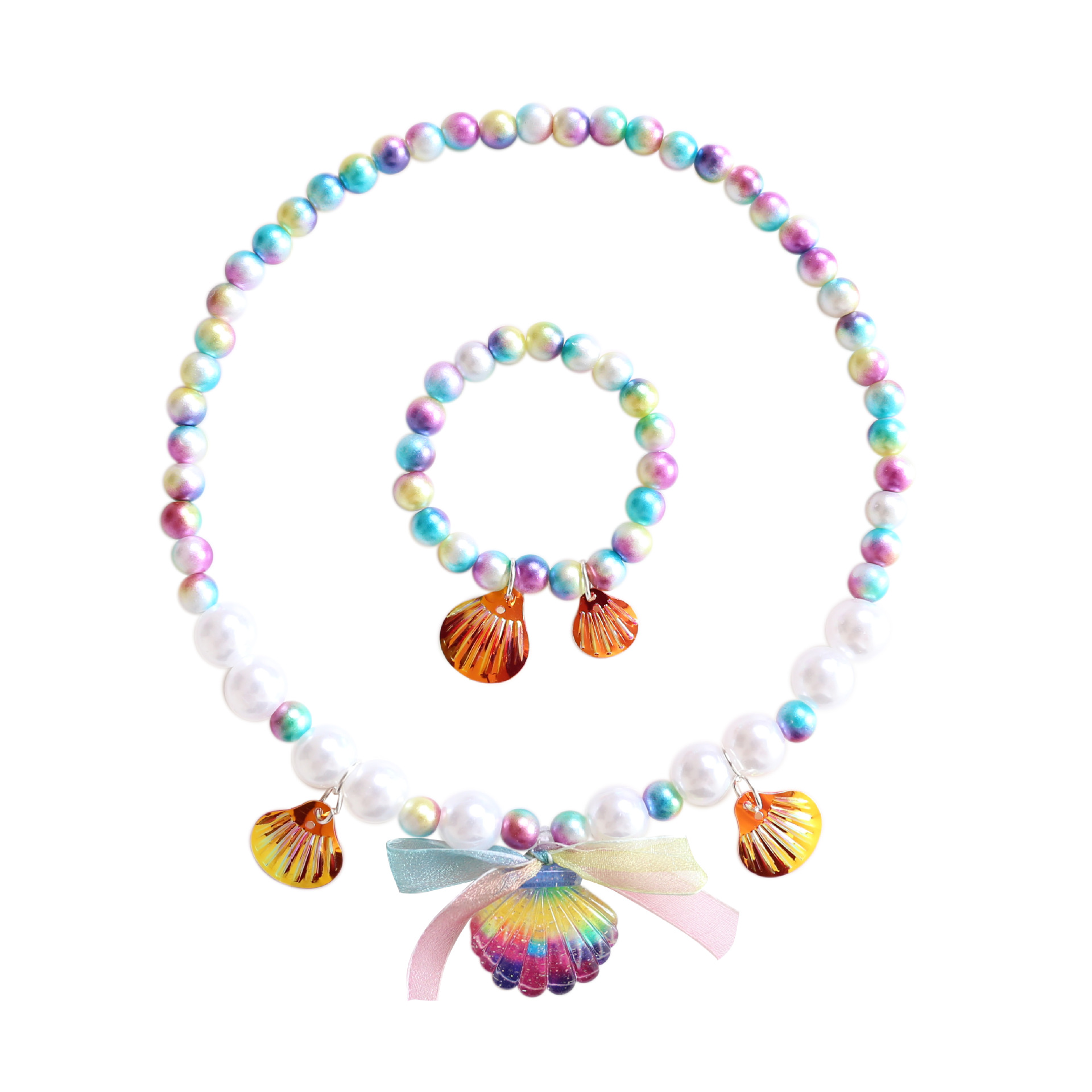 Collar para niños sirena cola collar de perlas para niñas pulsera anillo pendientes traje para niñas accesorios para bebés