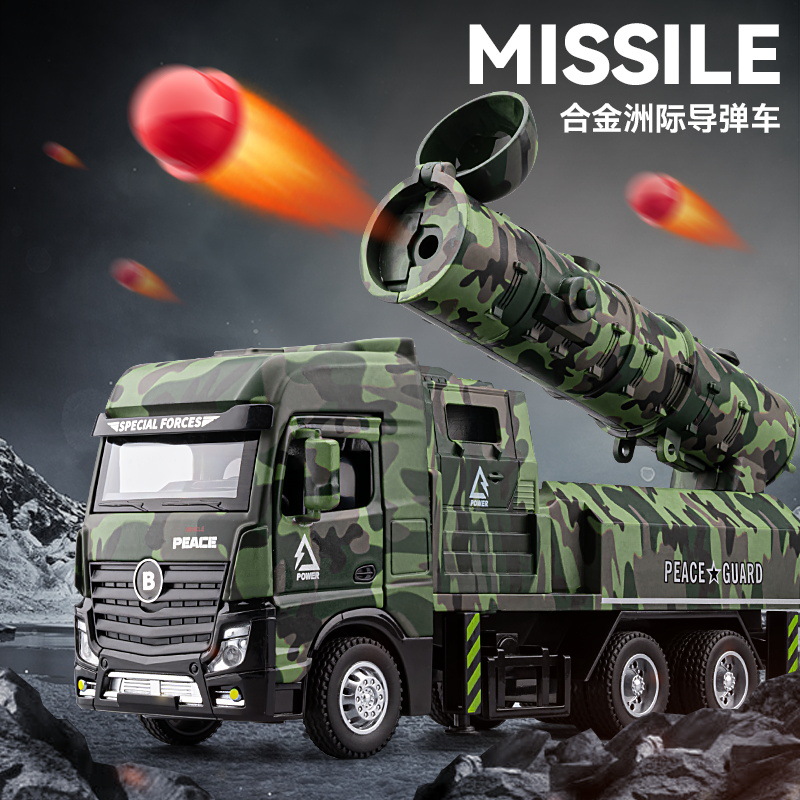 Modelo simulado de vehículo intercontinental de aleación grande con sonido y luz, vehículo de transporte militar, regalo del Día Nacional.
