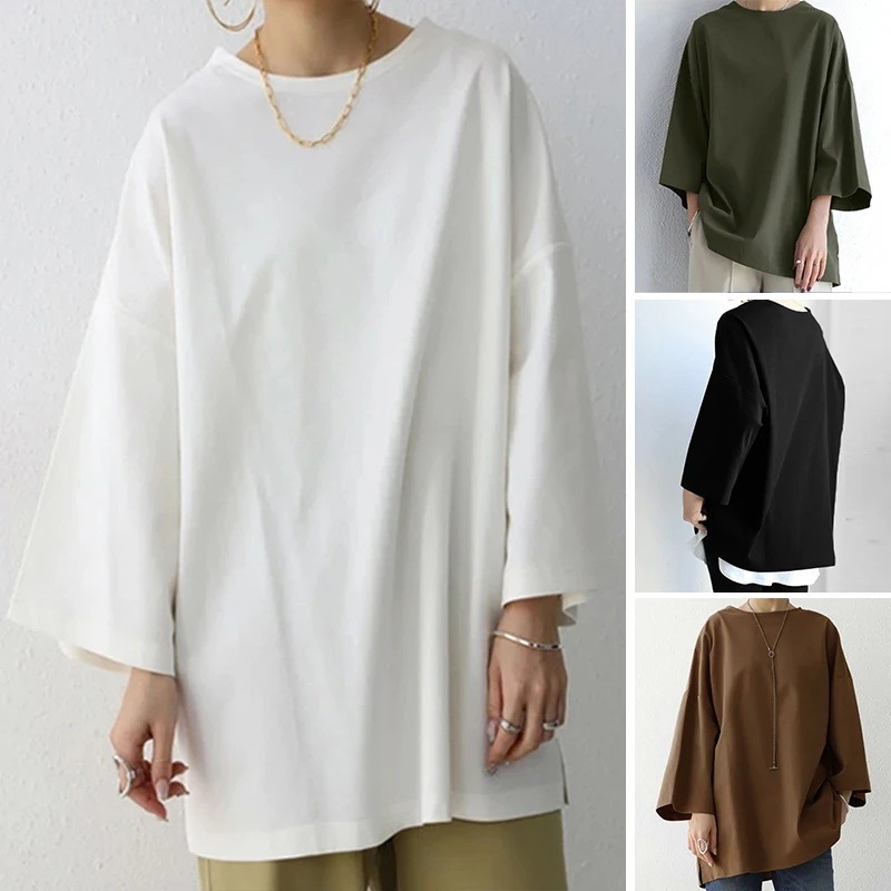 Women's Loose Solid Color Shirt 2025 Retro Bell Sleeve Top Casual Autumn Women's Slit Waist Coat
