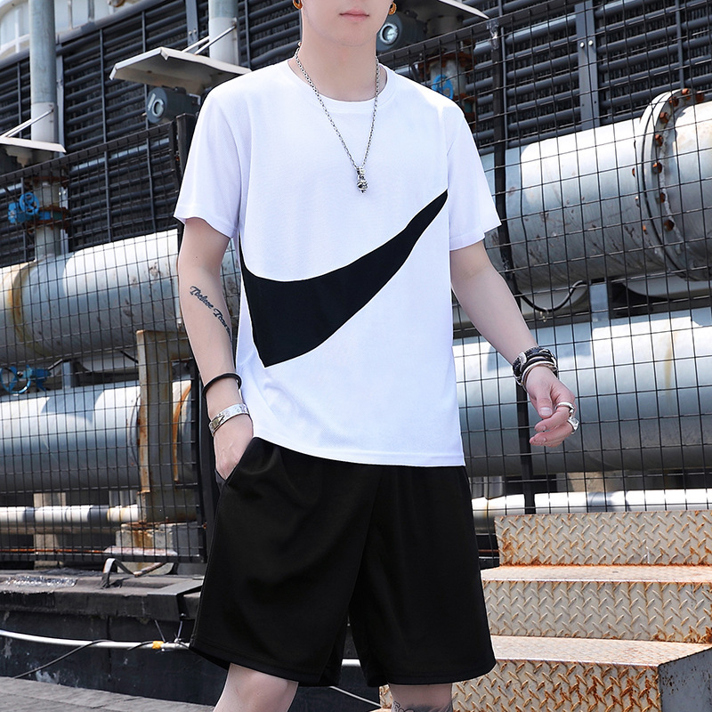 Traje deportivo para hombres Casual de dos piezas Set de pantalones de cinco puntos Running Fitness Traje deportivo de cuello redondo Camiseta de mangas cortas