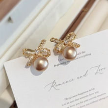 韩版蕾丝香槟金珍珠耳钉女2025新款爆款时尚个性甜美流行甜美耳饰