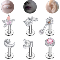 European and American piercing stainless steel AAA zircon lip nail ear cartilage nail 1.2*10 thread detachable simple trendy jewelry