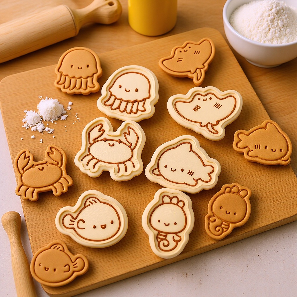 Moldes para galletas de vida marina, cangrejo, pulpo, delfín, para hornear, DIY, moldes 3D para cortar y prensar glaseado