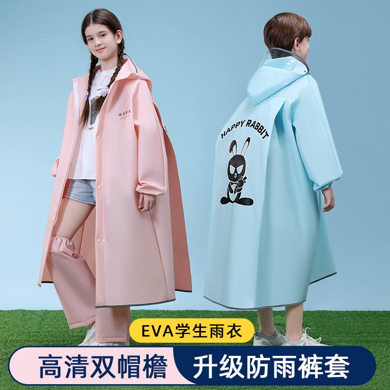 New Children's Raincoat with Zipper for Boys and Girls Junior Senior high school Primary School Students Middle and Big Children's Long Poncho with Schoolbag