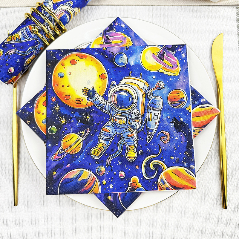 Children's Astronaut Pattern Party Napkin Disposable Party Napkin Square Paper Towel Blue Square Napkin Paper Napkin