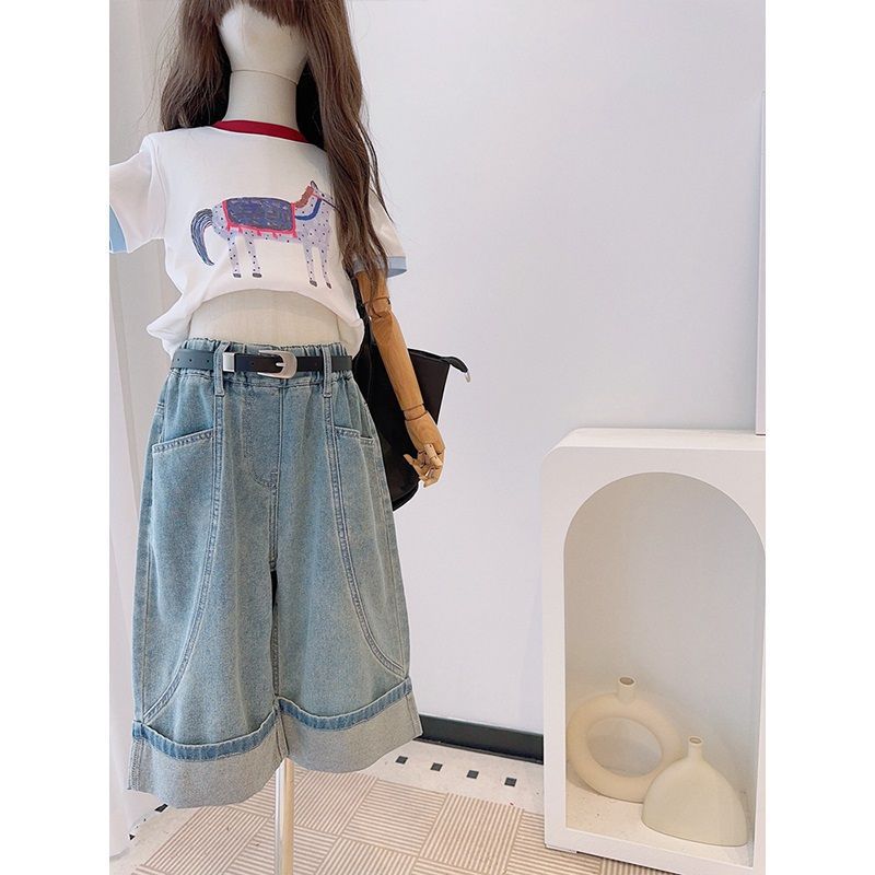 Niñas de verano delgado jeans pantalones cortos niños pantalones cortos niños pantalones cortos niños rectos pantalones casuales sueltos