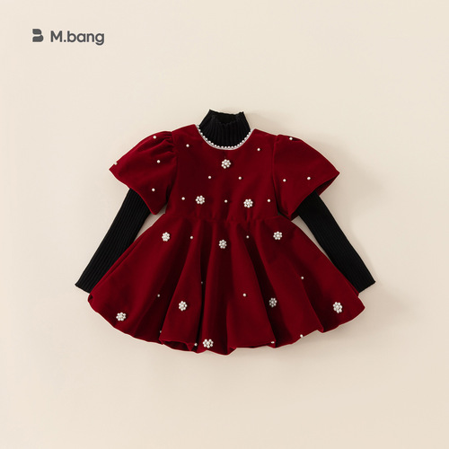 babycity children's clothing girls dress spring pearl red dress princess dress children's performance dress children's dress