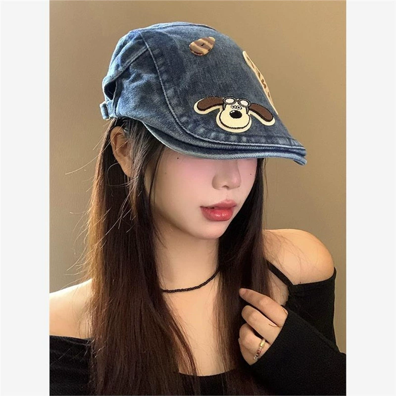 Denim spring summer retro beret, hat