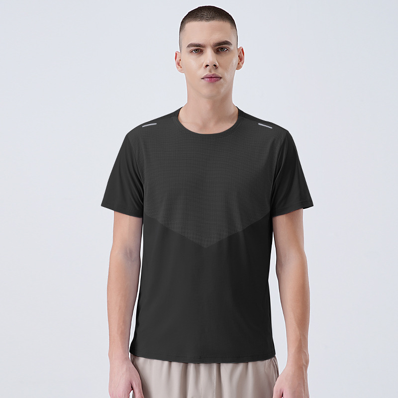 2025 nuevo estilo de seda de hielo sensación fresca camiseta de secado rápido para hombres que absorbe la humedad y transpirable primavera y verano deportes de manga corta fitness correr ropa de secado rápido