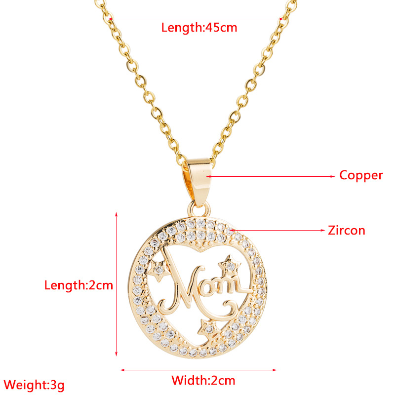 Fashion Mother's Day New Hollow Love Mom Pendant Brass Micro-inlaid Gold-plated Necklace display picture 1