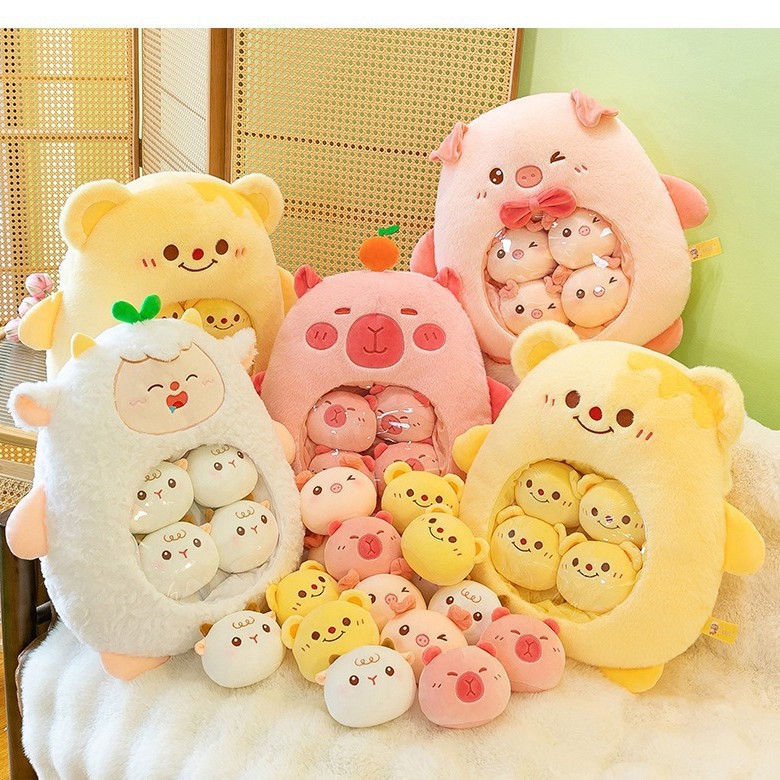 新款水豚抱枕毛绒玩具卡皮巴拉公仔零食玩偶娃娃沙发靠垫生日礼物