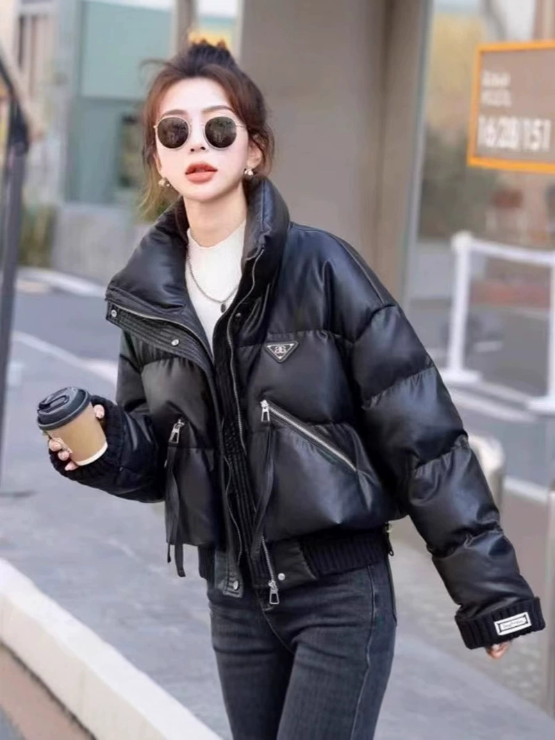 Fashionable knitted winter down jacket with down, Korean style, feather stuffing, for teenagers, loose fit