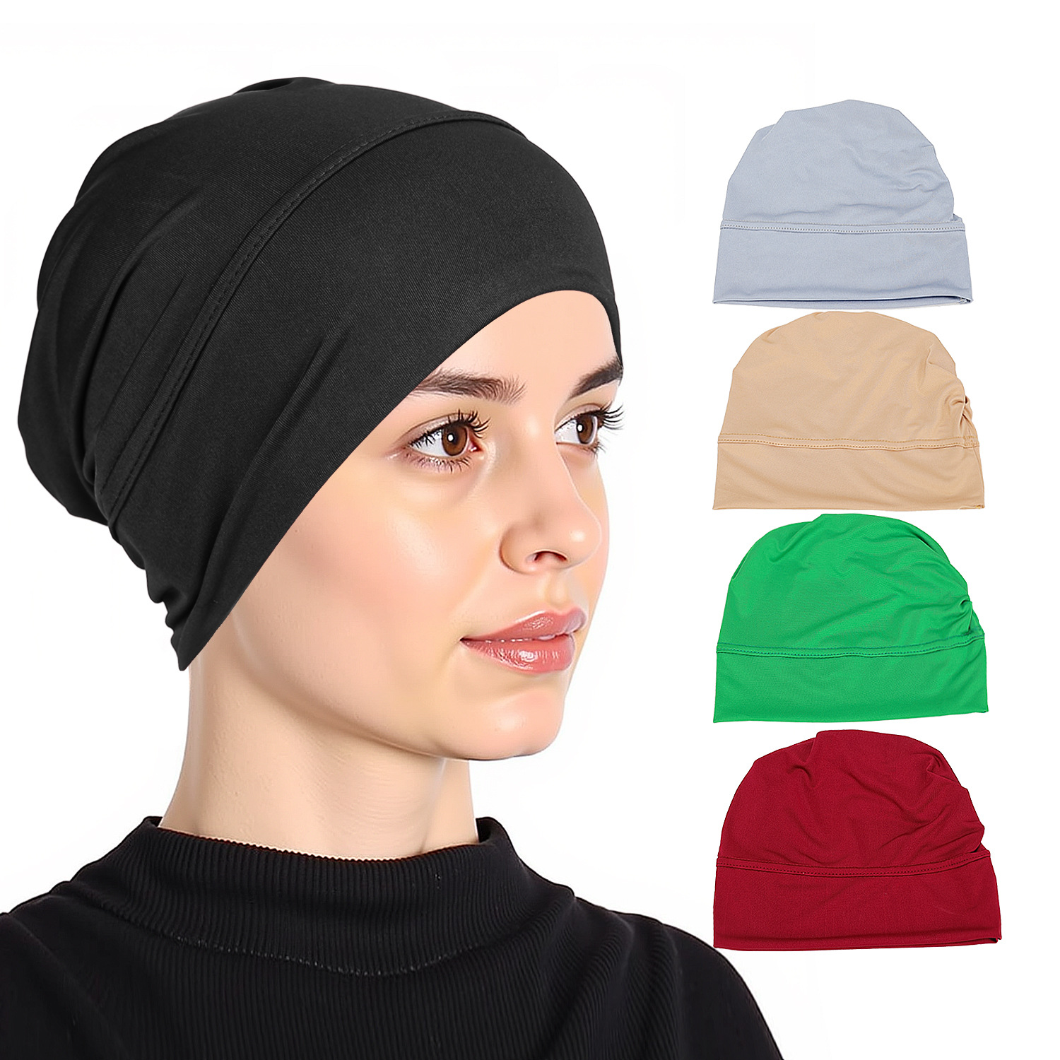 Aliexpress European and American Popular Versatile Solid Color Elastic Women's Turban Hat Base Hat Pullover Hat Factory Direct Sale