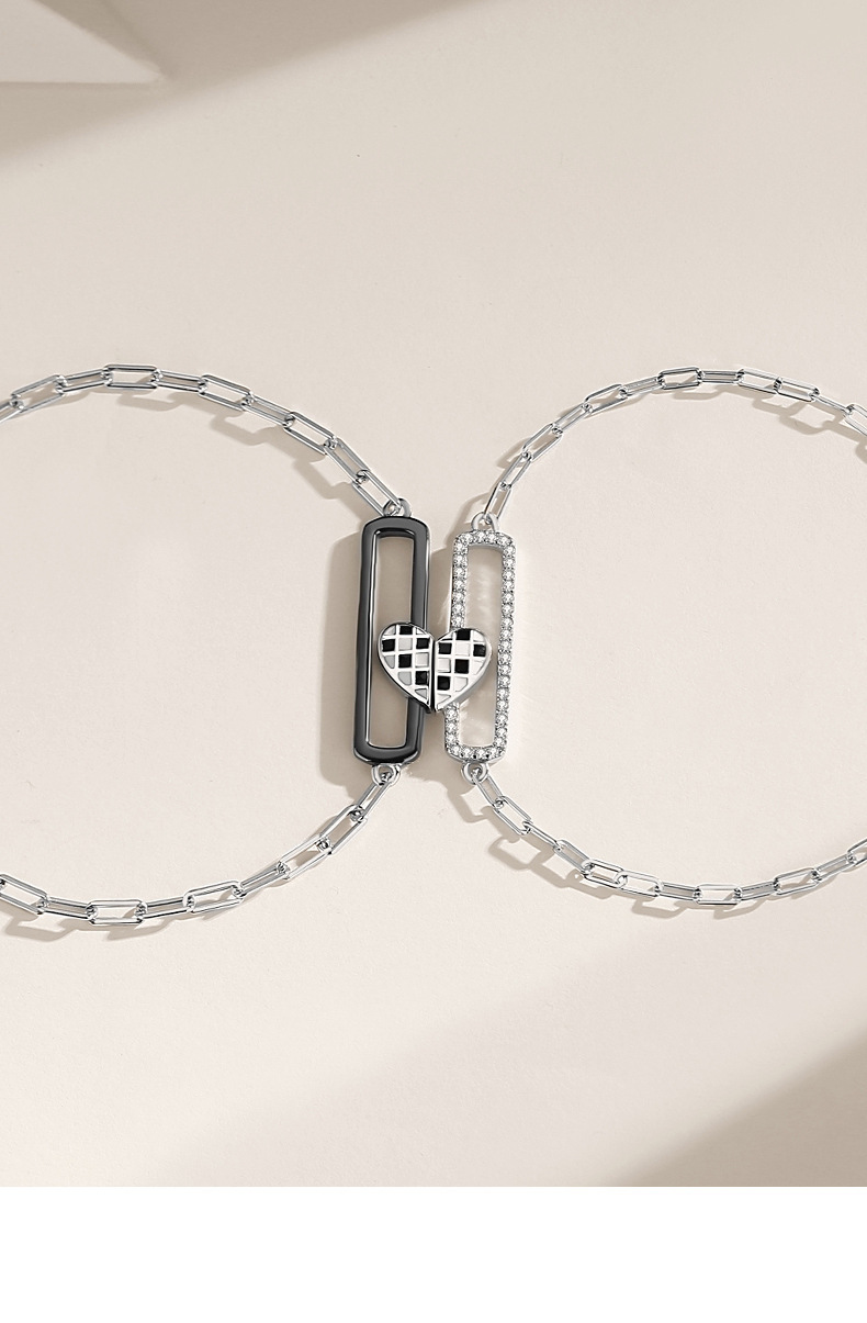 Fashion Plaid Heart Shape Sterling Silver Inlay Zircon Bracelets