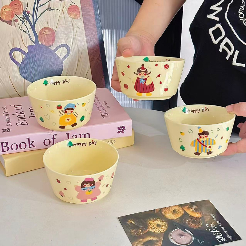 Cute Cartoon Character Ceramic Bowl With Cream Style, Household...