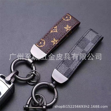 潮牌老花皮汽车钥匙扣男款钥匙链车用腰挂马蹄扣结实耐磨工厂直销
