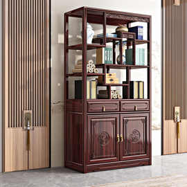 新古典红木博古架现代高档酸枝木玄关茶柜客厅隔断展示柜置物书架