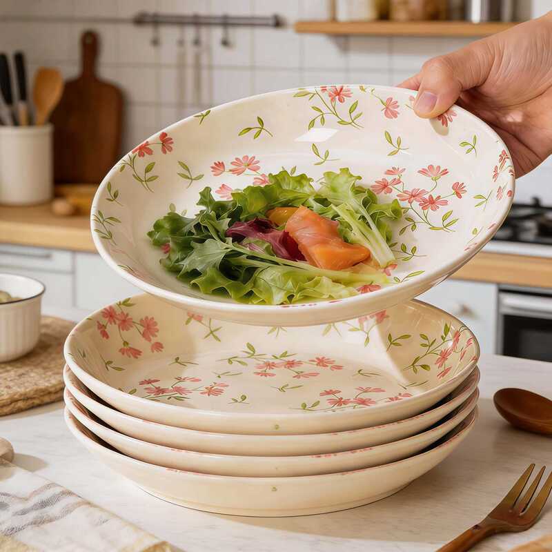 Underglaze Floral Pattern Household Ceramic Plate Breakfast Plate Tableware Bowl Plate Dish Set Extra Thick Anti-Scalding Underglaze Floral Pattern Household Ceramic Plate Breakfast Plate Tableware Bowl Plate Dish Set Extra Thick Anti-Scalding