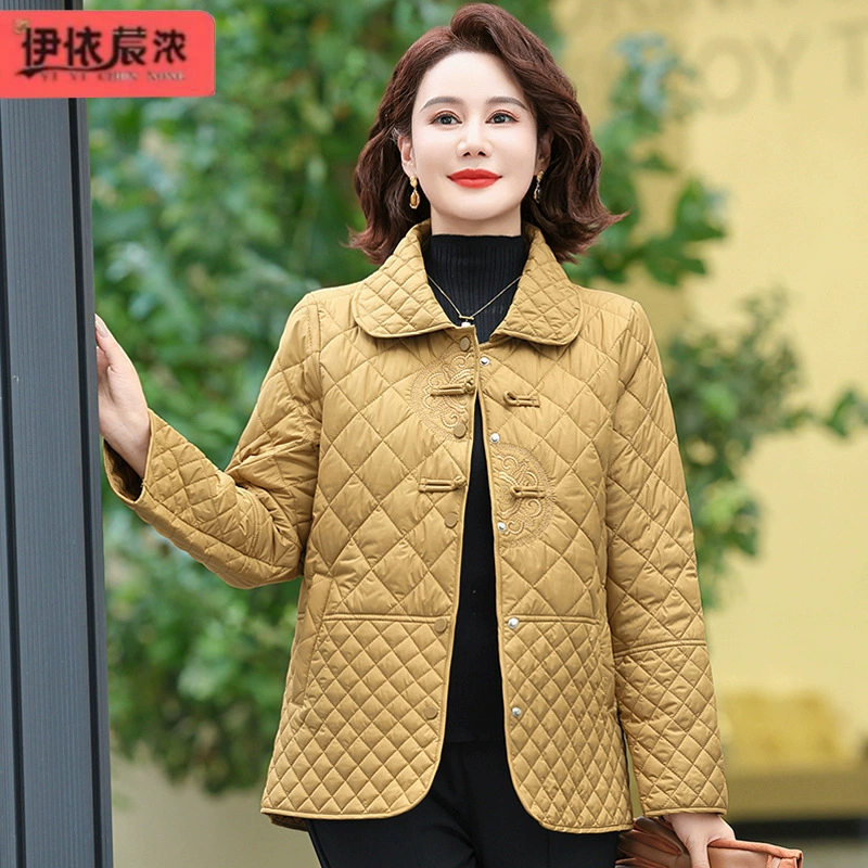 Оптовая мама с лацканом хлопчатобумажная одежда тонкая и легкая 2024 осень и зима новая женская одежда среднего и пожилого возраста