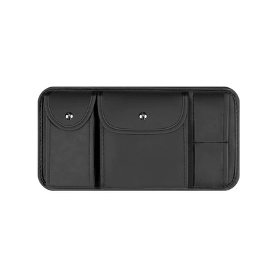 Car Sun Visor Storage Multi-Functional Car Glasses Holder, In-Car Driver's License Holder, Ticket and Card Holder Storage Bag (Sun visor rearview mirror) - mysterious-black-sun-visor-type-b-3216