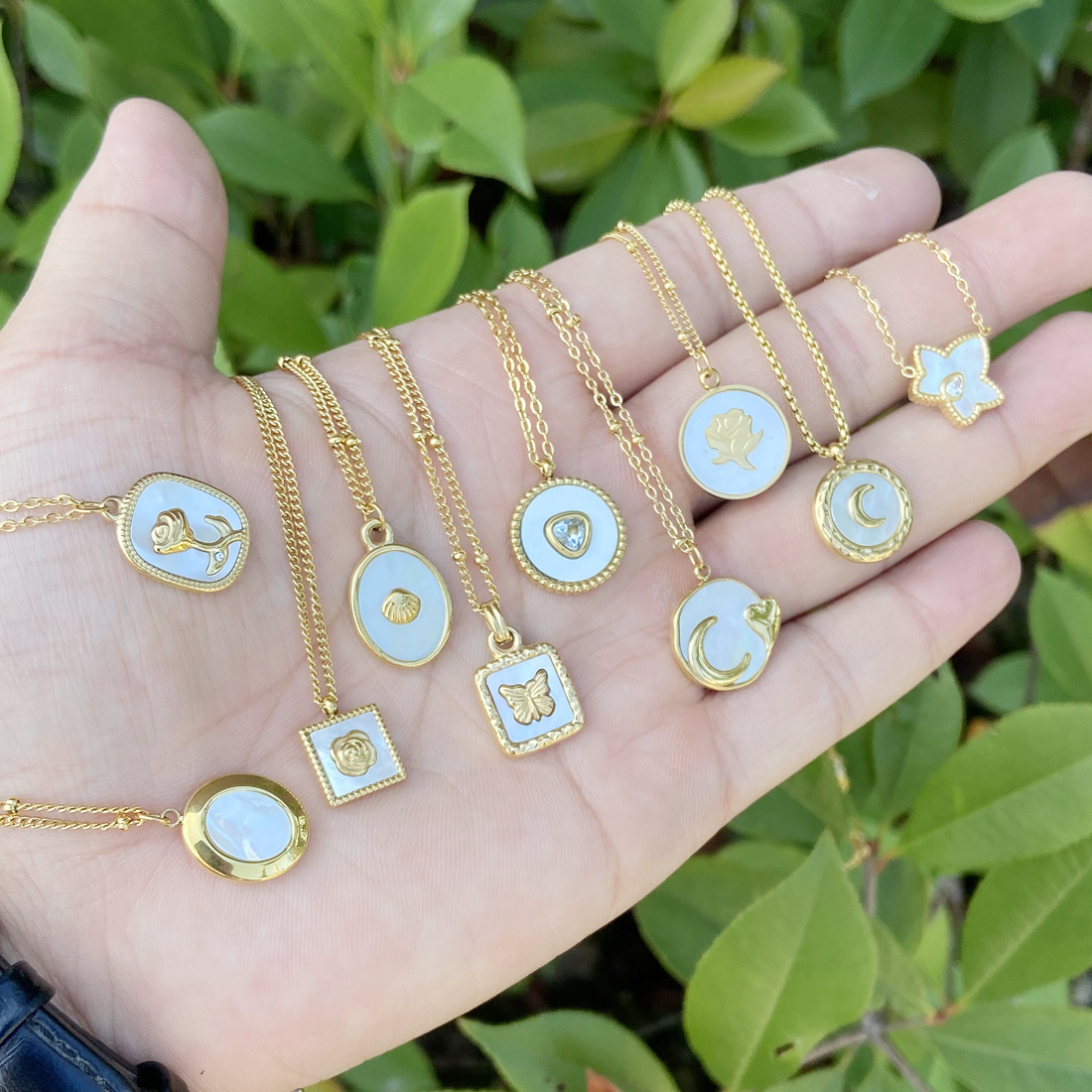 Fashion Flower Butterfly Stainless Steel Plating Inlay Shell Pendant Necklace 1 Piece