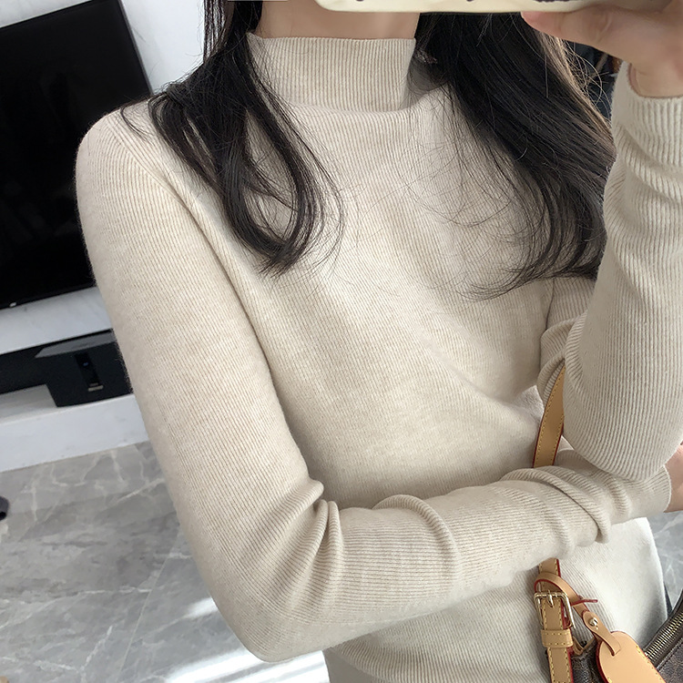 자오 콜라  원활한 통합 세미 하이 칼라 스웨터 2024 가을과 겨울 새로운 단색 슬림 조커 내베이스 셔츠