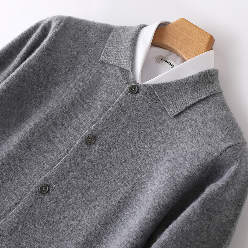 Spring and autumn season new pattern man Shirt collar Pure wool Cardigan Easy POLO knitting coat jacket Large men's wear
