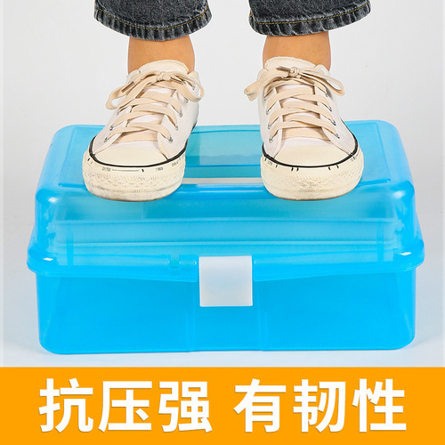 Left painted large transparent multi-functional three-layer tool box art plastic portable storage box student painting box manicure box
