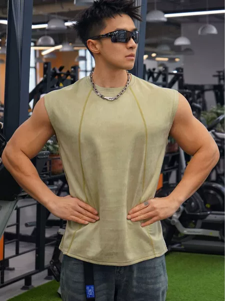 Muscle Fitness Brothers Summer Wide-Shouldered Vest Men's Top Running Casual Sports Sleeveless Suede Quick-Drying