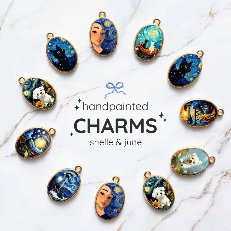 Temu Cross-Border New Vintage Oil Painting Series Pendant DIY Enamel Painting Color-Preserving Accessories Wholesale Artistic Bracelet