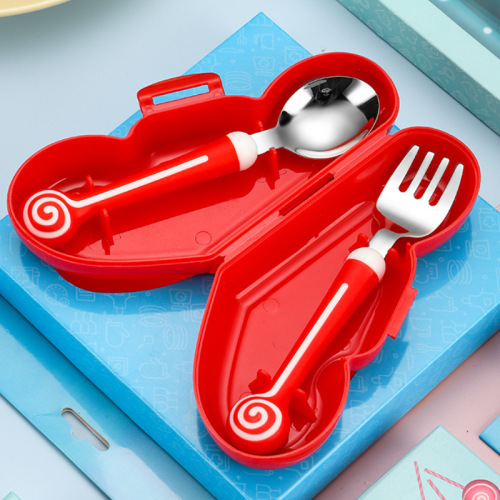 Children's spoon and fork cutlery set 316 stainless steel anti-fall cartoon baby feeding supplement scraper and convenient storage
