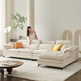 Modern Simple Cat Scratch Cloth Chaise Sofa Cream Style Small Apartment Light Luxury Living Room Milk Suede Fabric Sofa