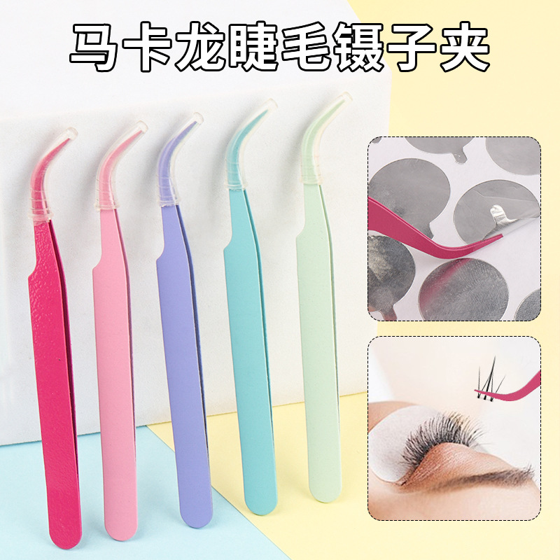 Macaron False Eyelash Tweezers DIY Journaling and Nail Art Tweezers Colorful Stainless Steel Pointed Curved Eyelash Clips Wholesale