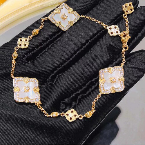 New Italian retro palace style Brati white mother-of-pearl set four-leaf clover bracelet red agate necklace ring