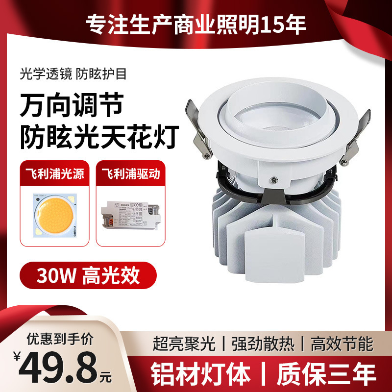 卸売りLED万向調節天井灯COB防グレア服装店スーパーデパート30w光源駆動|undefined