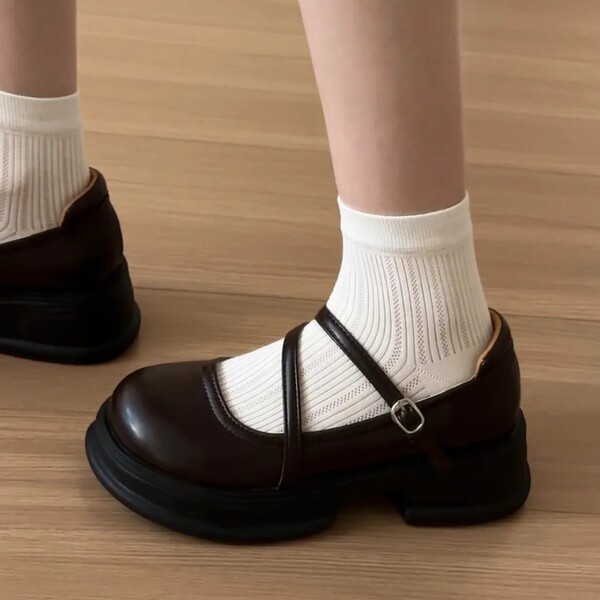 Summer retro black universal Mary Jane shoes English style platform