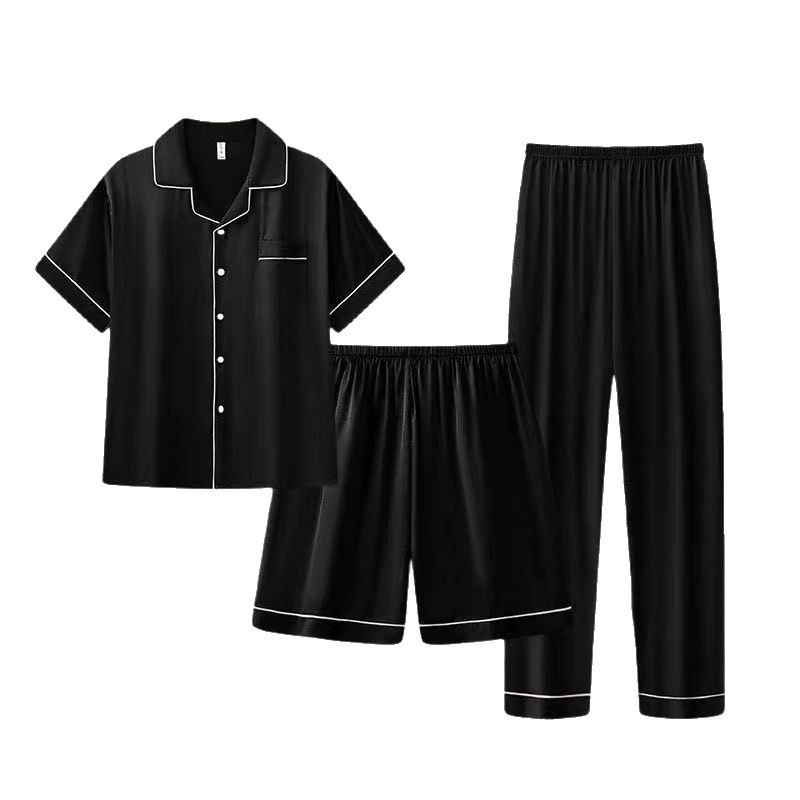 メンズパジャマ3点セット夏アイスシルク半袖ズボン薄いシルク大きいサイズゆったりホーム服セット夏|undefined