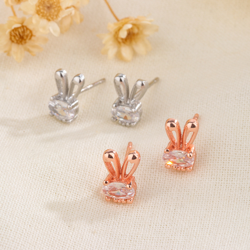 Fashion Bunny Ears Copper Plating Zircon Ear Studs 1 Pair