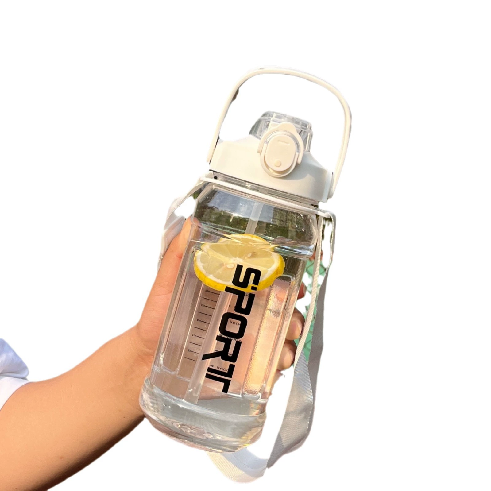 Capacious travel summer sports bottle with glass, space straw for gym, sports glass