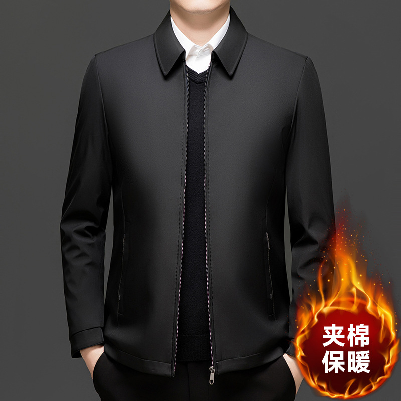短款棉服男中年商务休闲翻领行政夹克爸爸装厚款外套2025秋冬新款