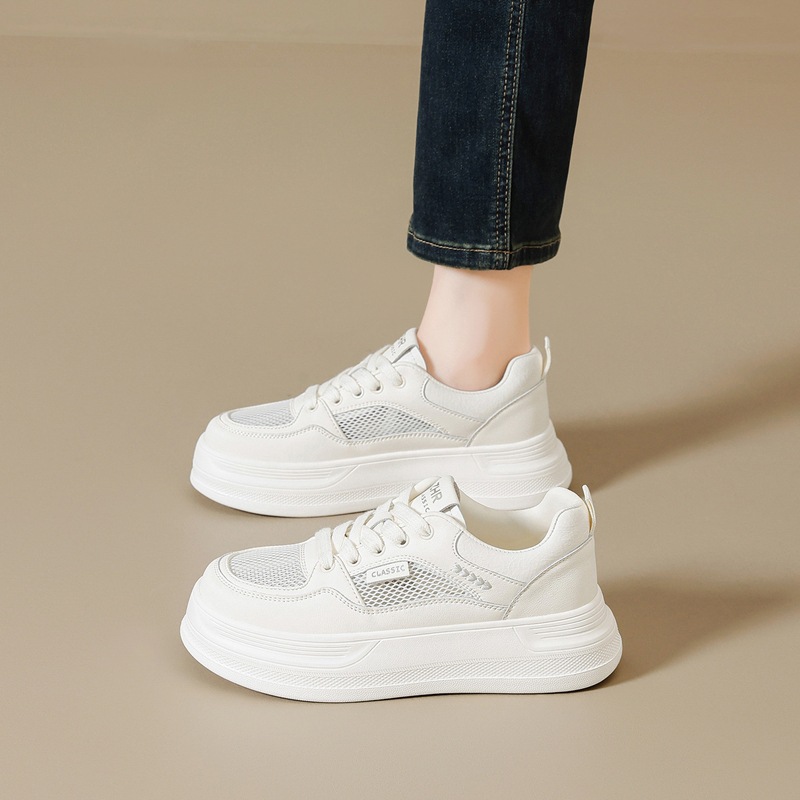 Giày sneaker nữ chunky đế dày tăng chiều cao 4cm, lưới thoáng khí siêu nhẹ — AL35E mét màu bạc