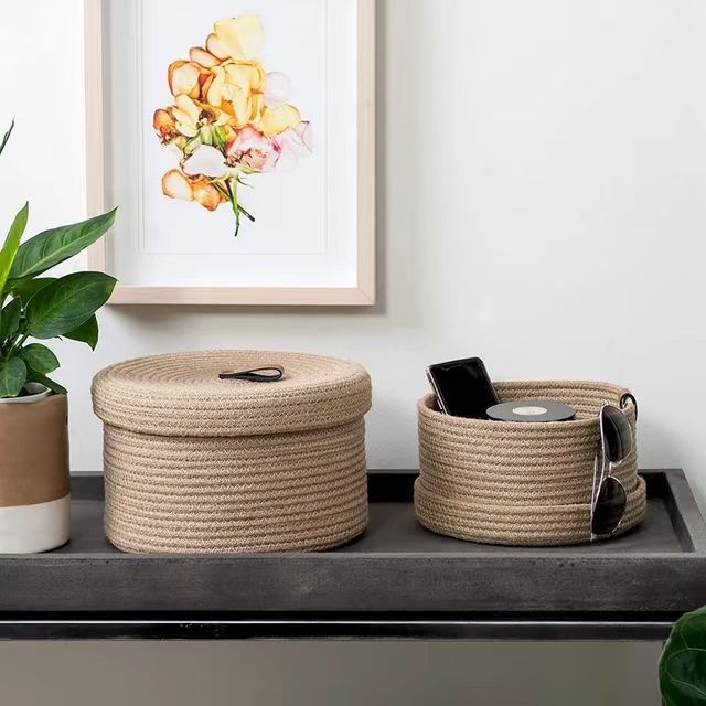 Cotton Rope Storage Box Woven Desktop with Lid Jute Snack Toy Key Foreign Trade Round Multi-Functional Storage Basket