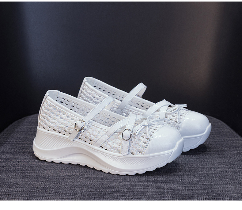 Giày sneaker nữ chunky đế dày dệt kim thoáng khí, phong cách Hàn Quốc, quai chéo, đế dày — Trắng 5097, Vàng 5097, Đen 5097 chi tiết 22