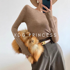 【フィッシュボーン柄長袖】アイランドシンジ シームレス ワンラインカラー ヤンツー糸 ウール100% セーター ボトリングシャツ レディース 春秋