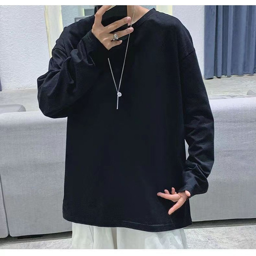 Ladies Solid Color Base Shirt Couple Set Spring and Autumn Long Sleeve T-Shirt Japanese Style Top for Inner Wear Crew Neck Shirt