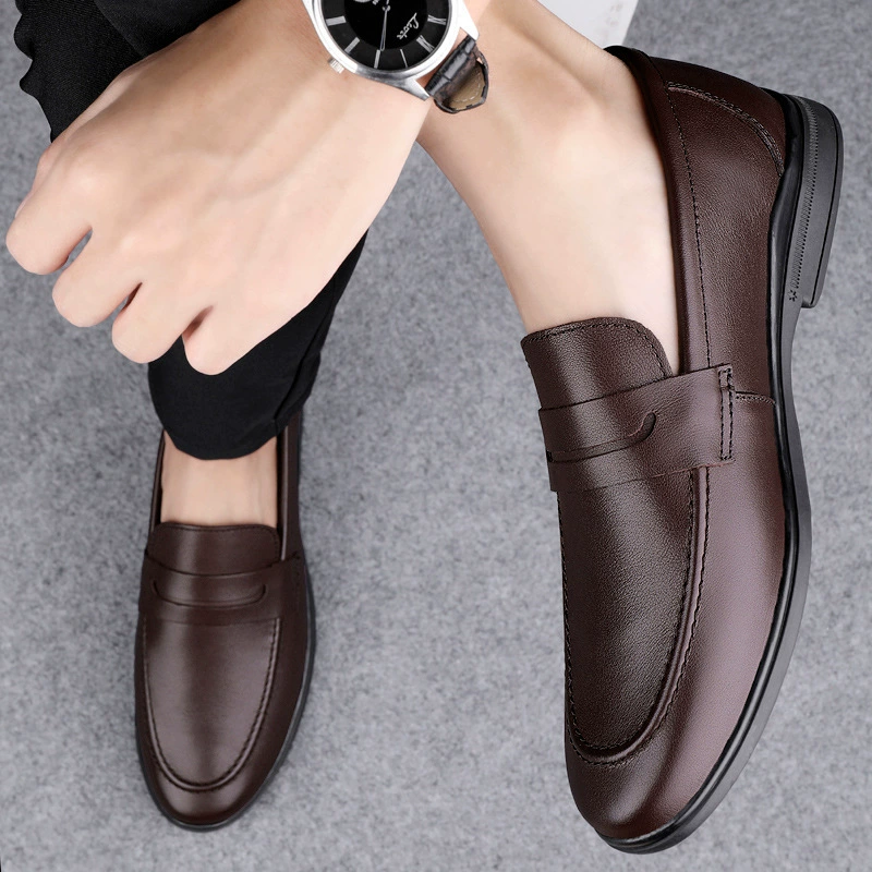 Summer shoes for leather shoes, casual footwear, set English style, soft sole