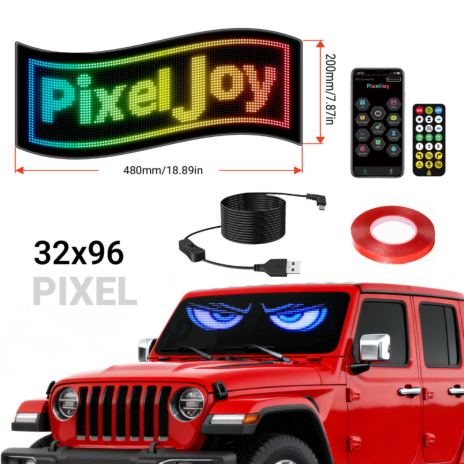 Fabricante mayorista LED vehículo flexible pantalla de control remoto Bluetooth APP pantalla de publicidad inteligente pantalla de visualización de ojos de demonios