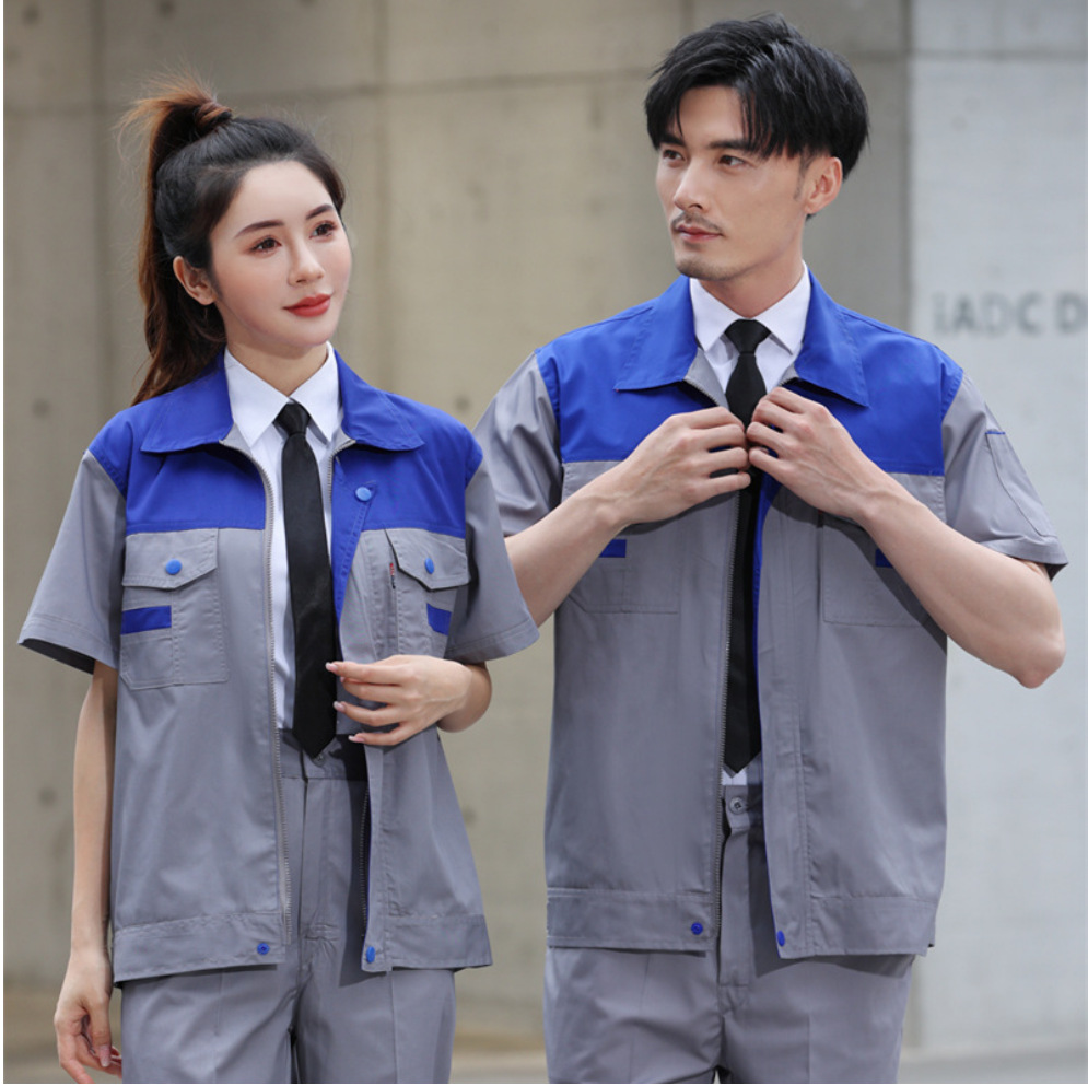 Trajes de trabajo de mangas cortas para hombres de verano delgado desgaste taller de reparación de automóviles mecánica y eléctrica ropa de seguro laboral personalizada / fabricada