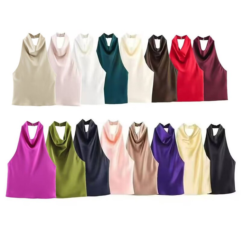 Taop&Za Women's Clothing 2026 Spring New Style Pure Color Fashionable Silk Satin Texture Halter Neck Strap Top 3203317 Taop&Za Women's Clothing 2026 Spring New Style Pure Color Fashionable Silk Satin Texture Halter Neck Strap Top 3203317