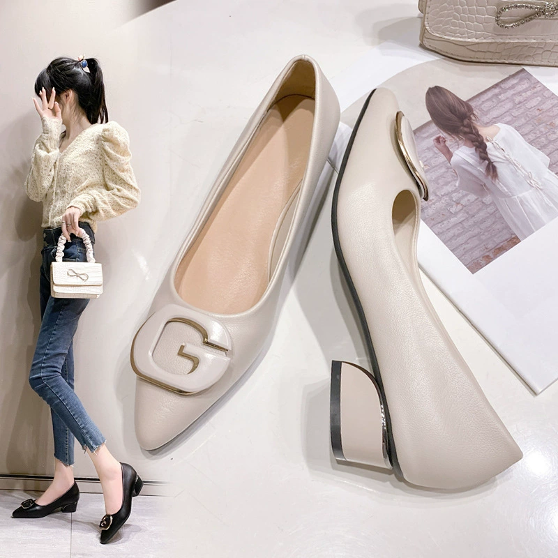 2025 новых женских туфель-лодочек на высоком каблуке из мягкой кожи, летние женские туфли на толстом каблуке с острым носком на низком каблуке, удобные для работы туфли, туфли-лодочки.